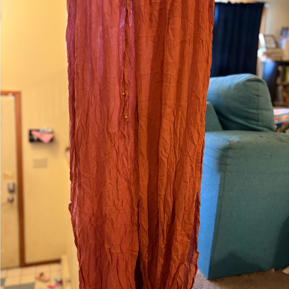 Rust Orange Crinkled Pants